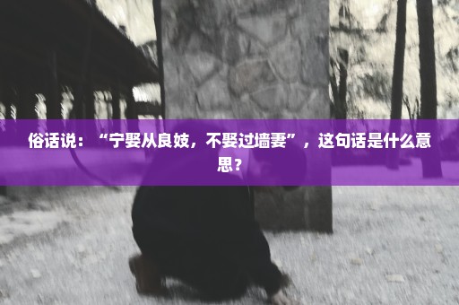 俗话说：“宁娶从良妓，不娶过墙妻”，这句话是什么意思？