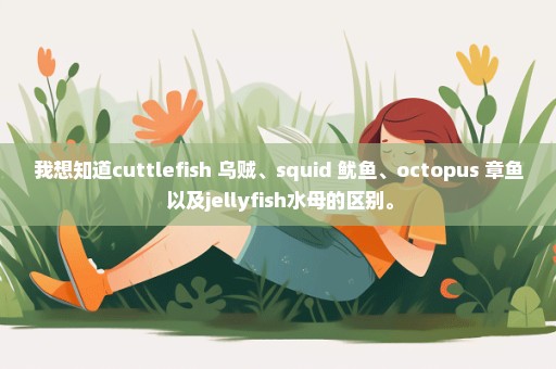 我想知道cuttlefish 乌贼、squid 鱿鱼、octopus 章鱼 以及jellyfish水母的区别。