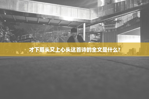 才下眉头又上心头这首诗的全文是什么?