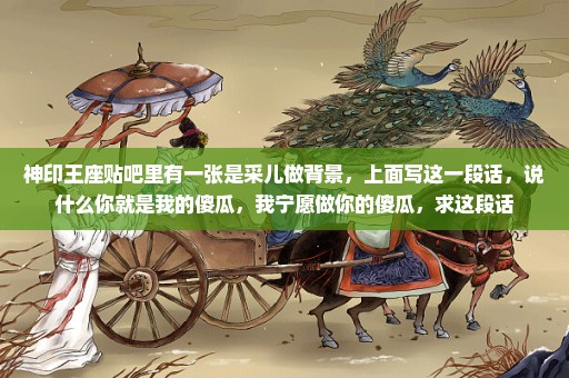 神印王座贴吧里有一张是采儿做背景，上面写这一段话，说什么你就是我的傻瓜，我宁愿做你的傻瓜，求这段话